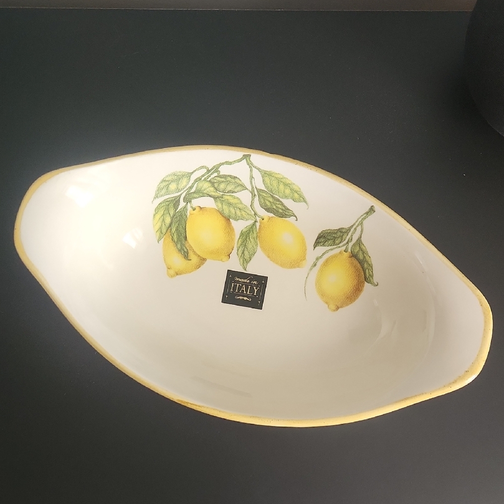 NWT Effetti Italy Oblong Serving Bowl Handmade Lemons 12"
